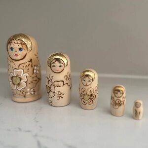 Handcrafted Wooden Nesting Dolls - Gold and Cream